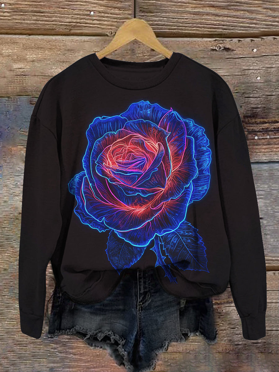 Floral Art Print Unisex Crew Neck Long Sleeve Casual Sweatshirt