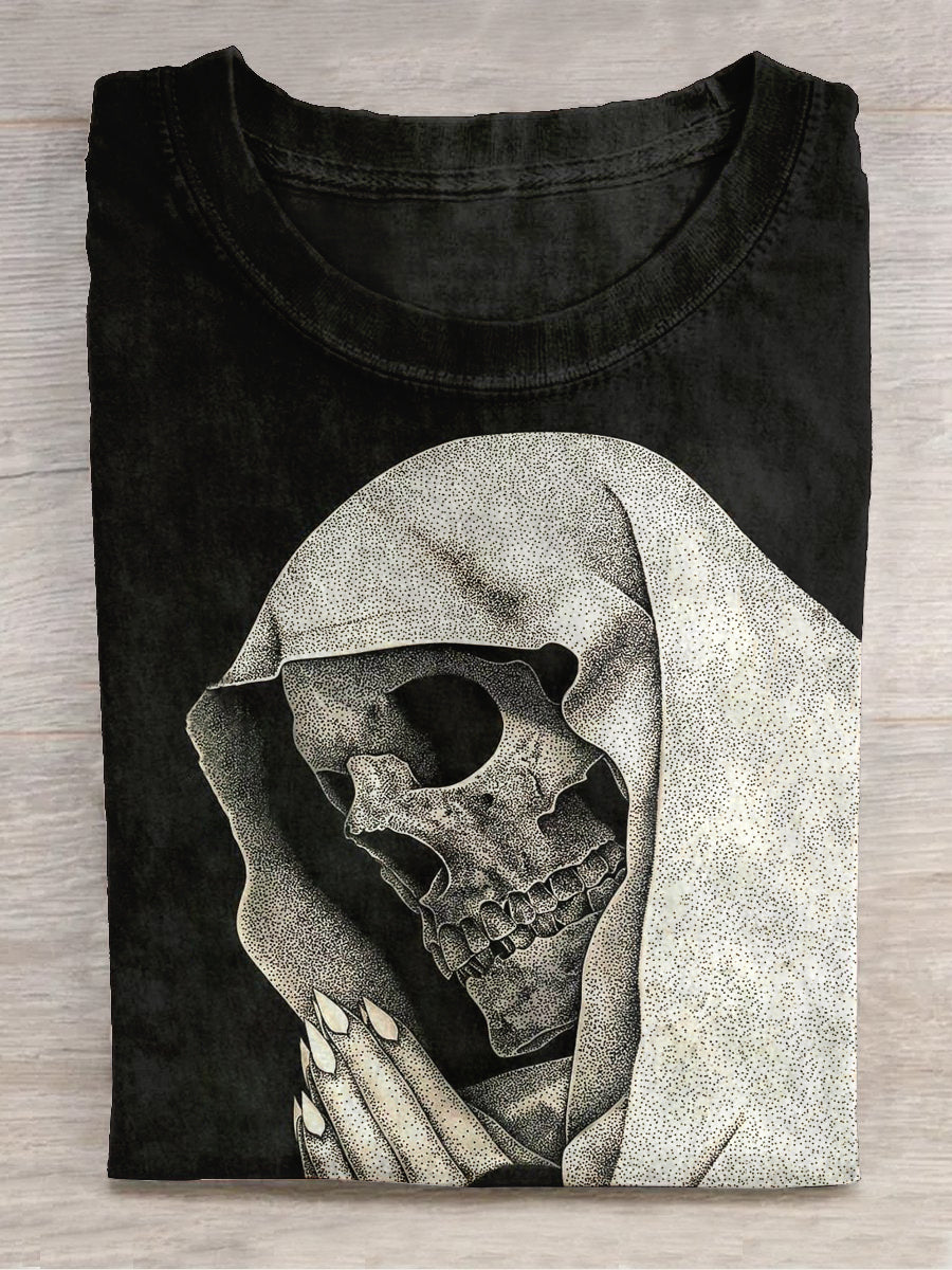 Skull Art Print Unisex Round Neck Short Sleeve Casual T-Shirt