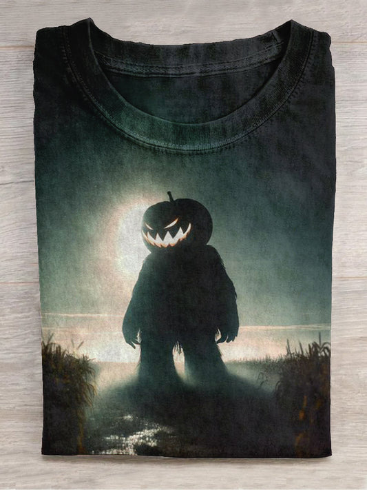 Halloween Pumpkin Monster Art Print Unisex Round Neck Short Sleeve Casual T-Shirt