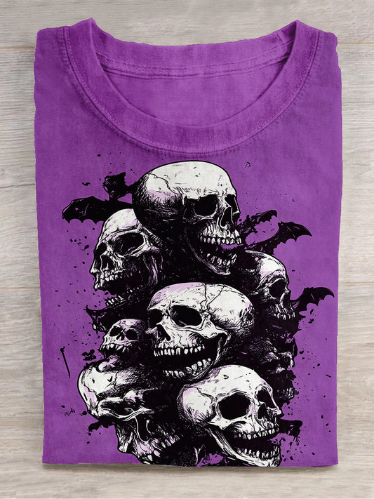 Skull Art Print Unisex Round Neck Short Sleeve Casual T-Shirt