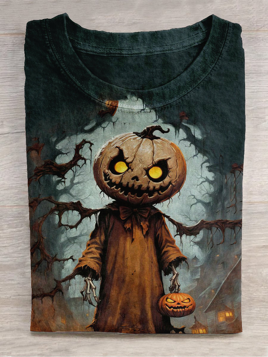 Halloween Pumpkin Monster Art Print Unisex Round Neck Short Sleeve Casual T-Shirt