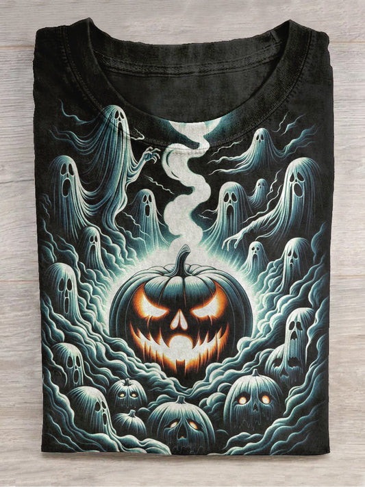 Halloween Pumpkin Monster Art Print Unisex Round Neck Short Sleeve Casual T-Shirt