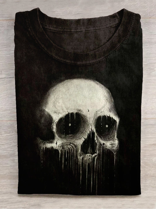 Skull Art Print Unisex Round Neck Short Sleeve Casual T-Shirt