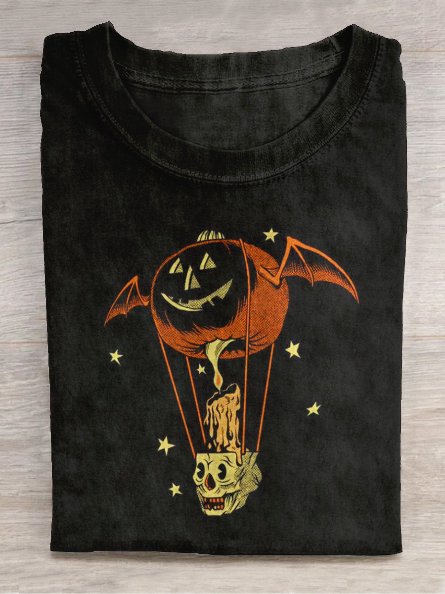 Halloween Pumpkin Monster Art Print Unisex Round Neck Short Sleeve Casual T-Shirt