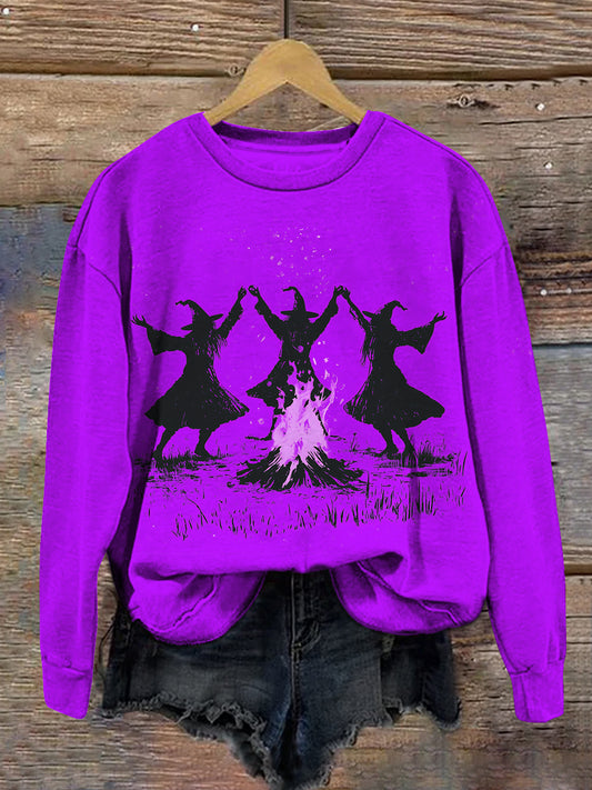 Witch Bonfire Ritual Art Print Unisex Crew Neck Long Sleeve Casual Sweatshirt