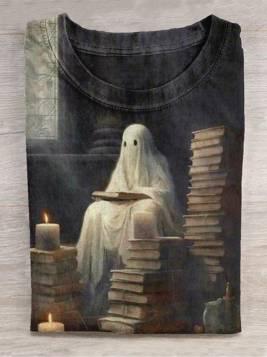 Halloween Magic Book Witch Art Print Unisex Round Neck Short Sleeve Casual T-Shirt