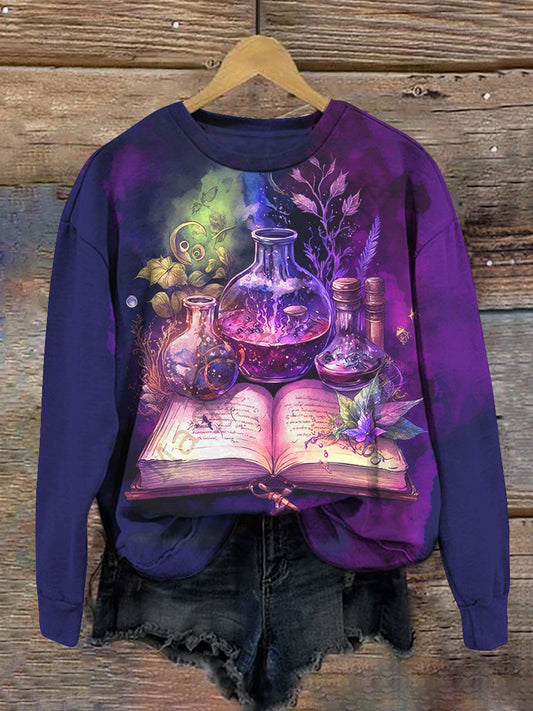 Magic Book Witch Art Print Unisex Crew Neck Long Sleeve Casual Sweatshirt