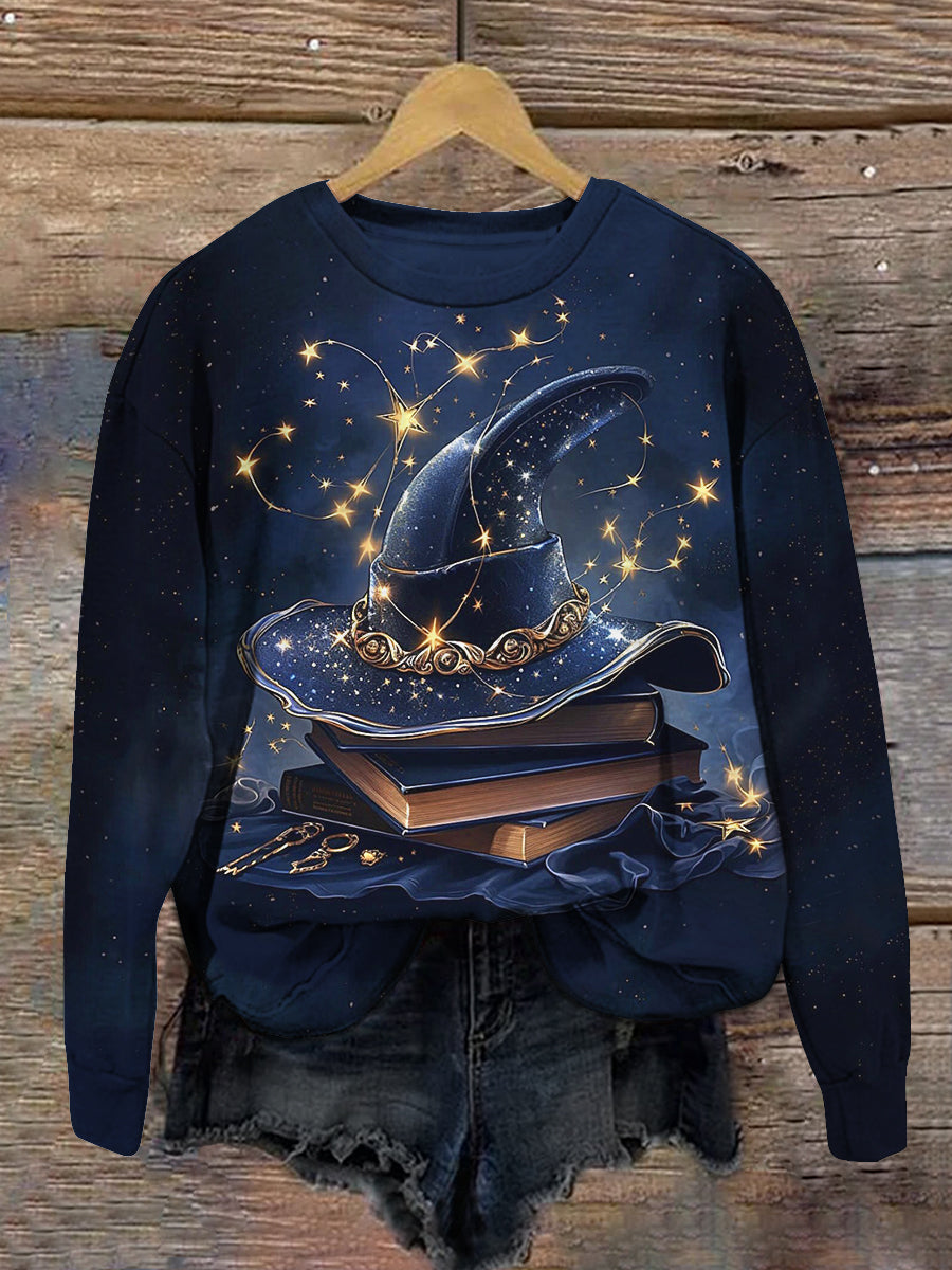 Magic Book Witch Art Print Unisex Crew Neck Long Sleeve Casual Sweatshirt