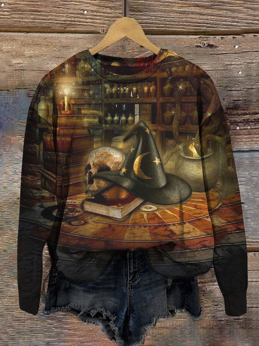 Magic Book Witch Art Print Unisex Crew Neck Long Sleeve Casual Sweatshirt