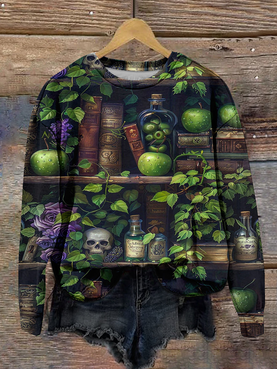 Magic Book Witch Art Print Unisex Crew Neck Long Sleeve Casual Sweatshirt