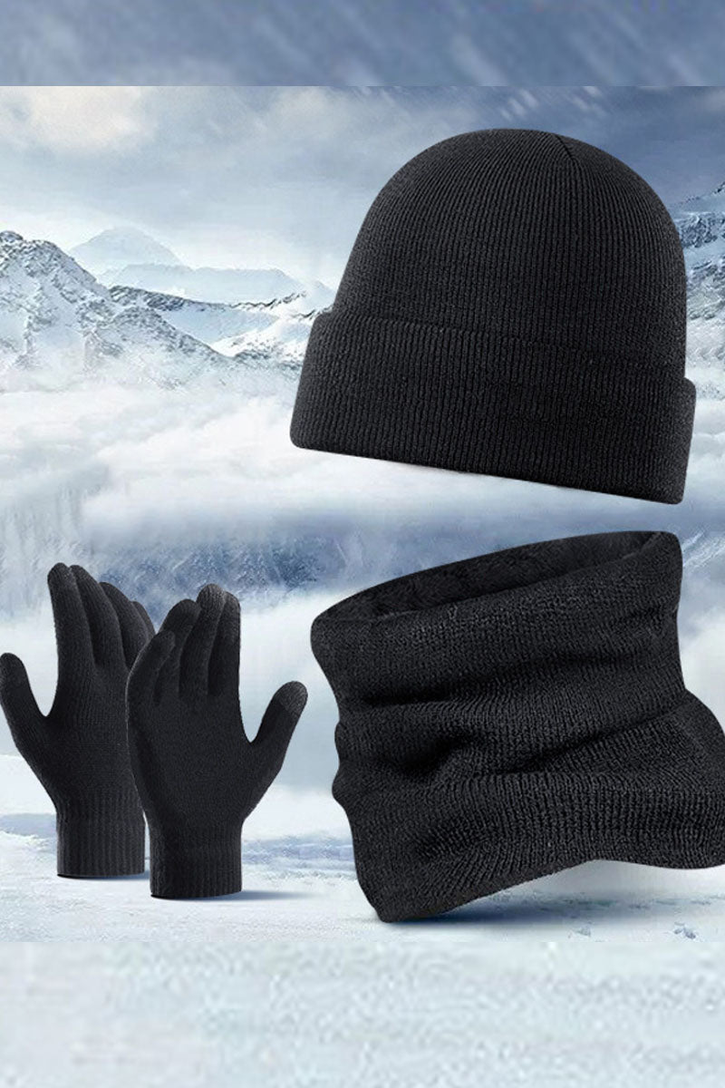 Men's Casual Warm Hat, Scarf, Gloves And Velvet Knitted Three-Piece Set