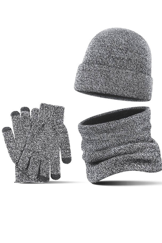 Men's Casual Warm Hat, Scarf, Gloves And Velvet Knitted Three-Piece Set