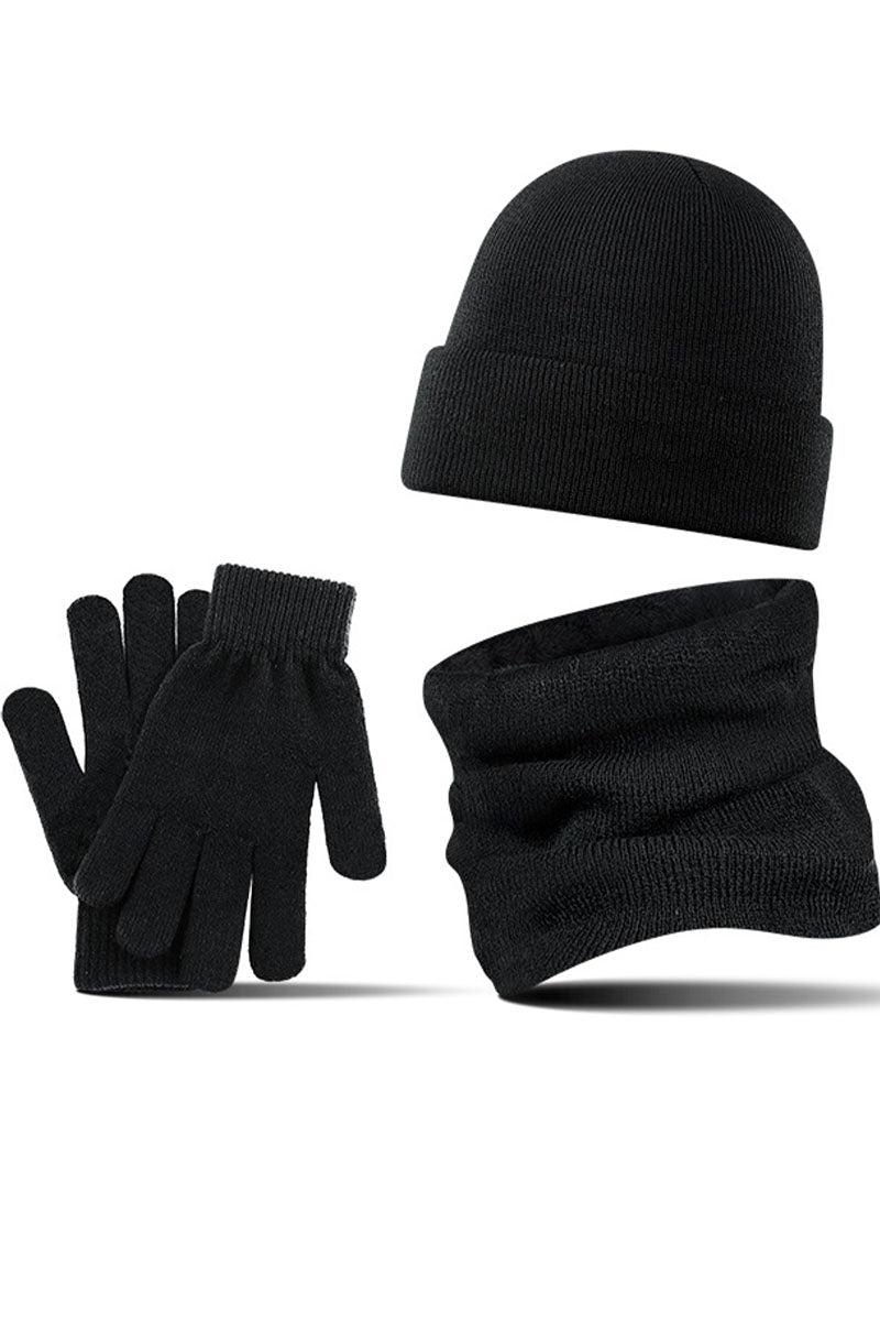 Men's Casual Warm Hat, Scarf, Gloves And Velvet Knitted Three-Piece Set