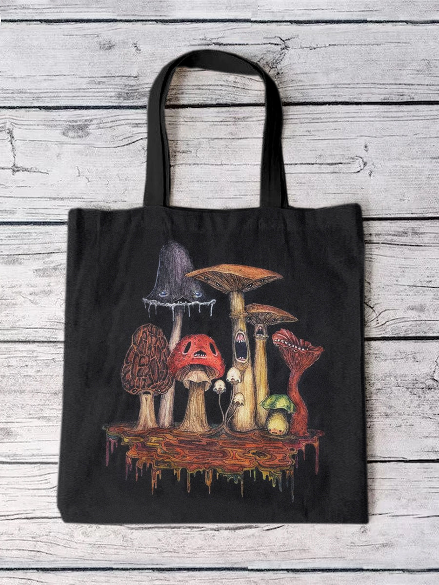 Unisex Magic Mushroom Illustration Print Casual Tote Bag