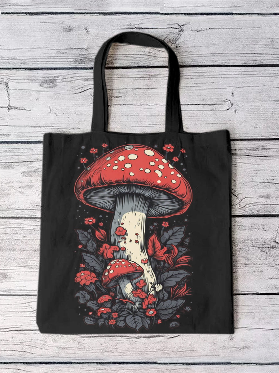 Unisex Magic Mushroom Illustration Print Casual Tote Bag