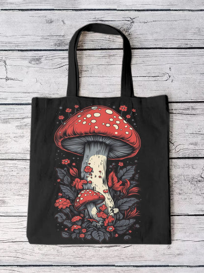 Unisex Magic Mushroom Illustration Print Casual Tote Bag