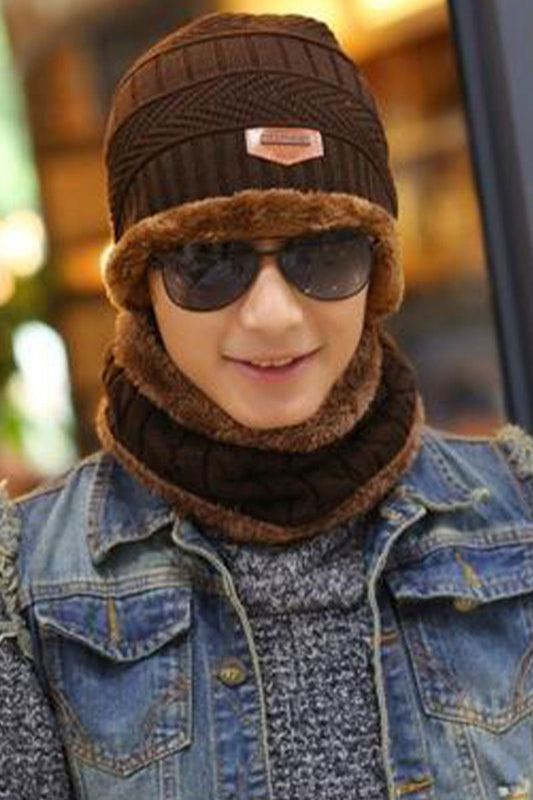 Men's Casual Pullover Hat Scarf Plus Velvet Thickening Suit