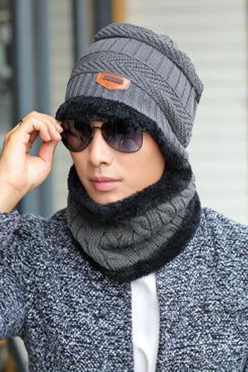 Men's Casual Pullover Hat Scarf Plus Velvet Thickening Suit