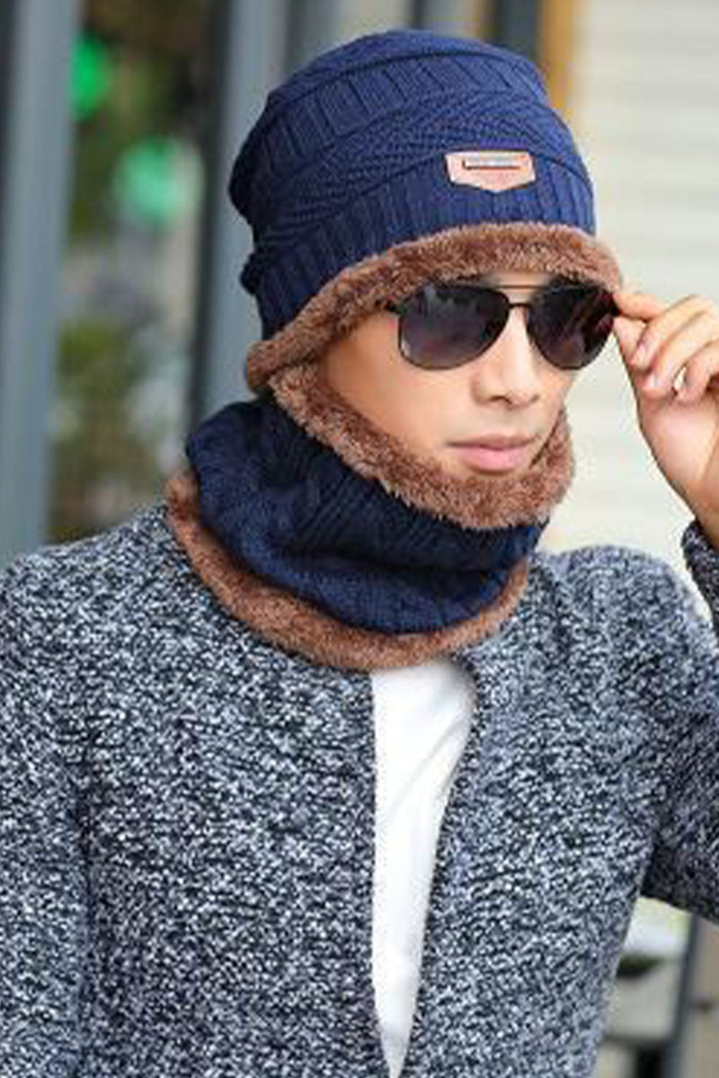 Men's Casual Pullover Hat Scarf Plus Velvet Thickening Suit