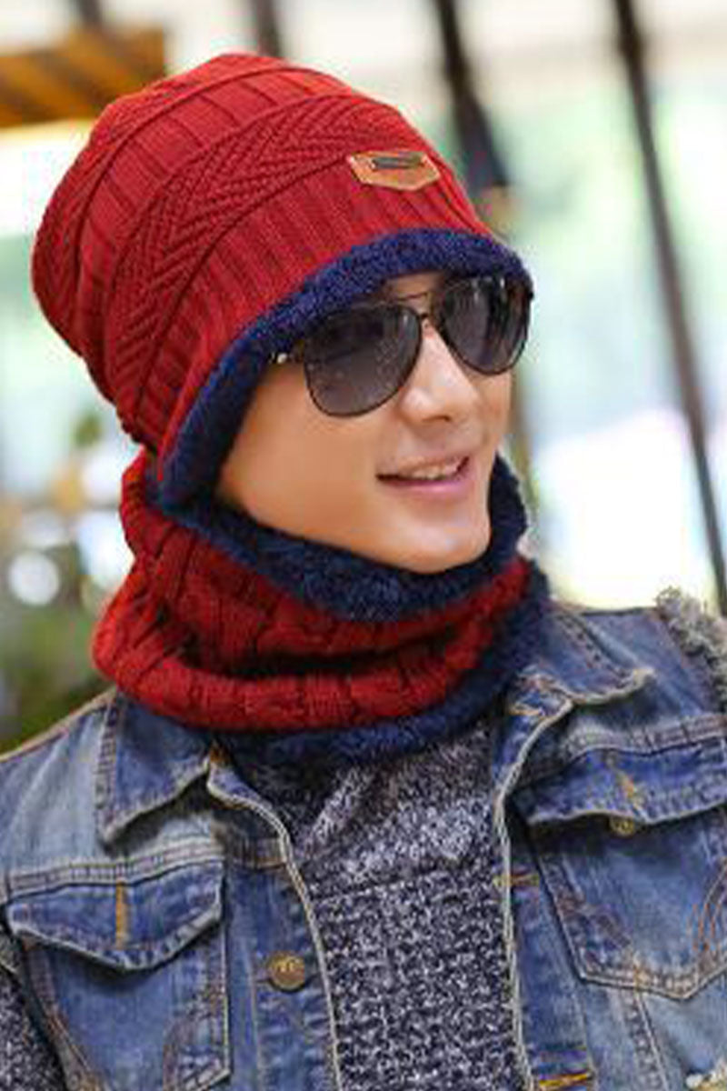 Men's Casual Pullover Hat Scarf Plus Velvet Thickening Suit