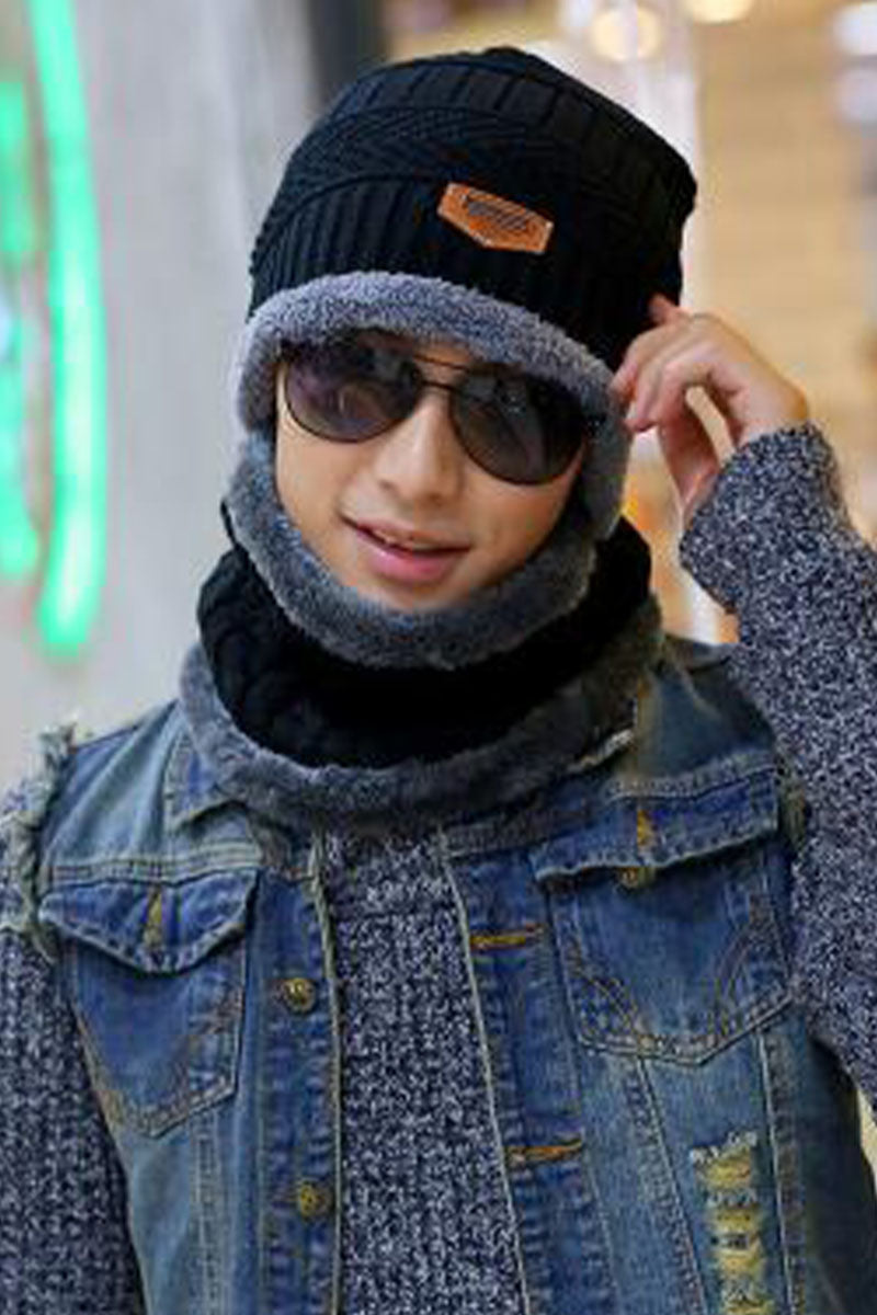 Men's Casual Pullover Hat Scarf Plus Velvet Thickening Suit