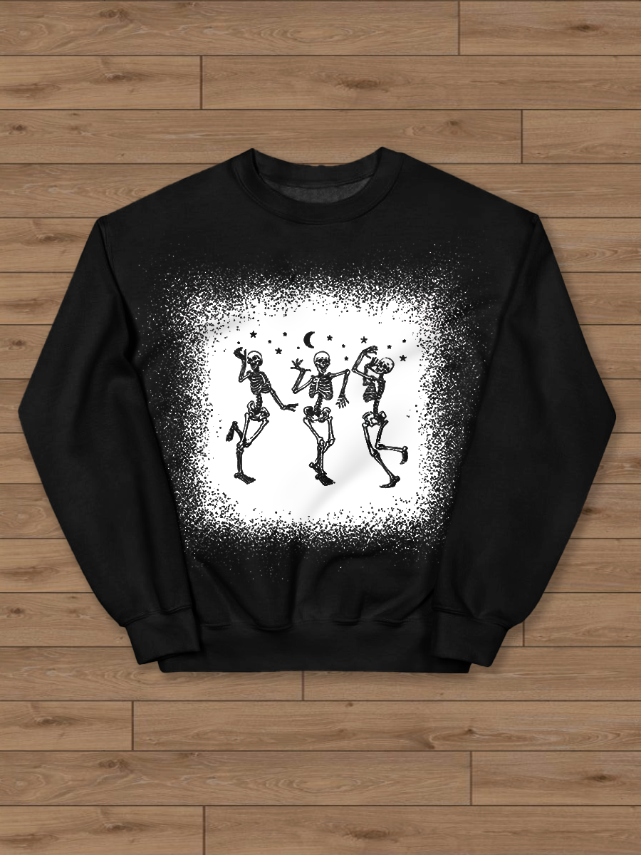 Dancing skeleton print crew neck casual sweatshirt