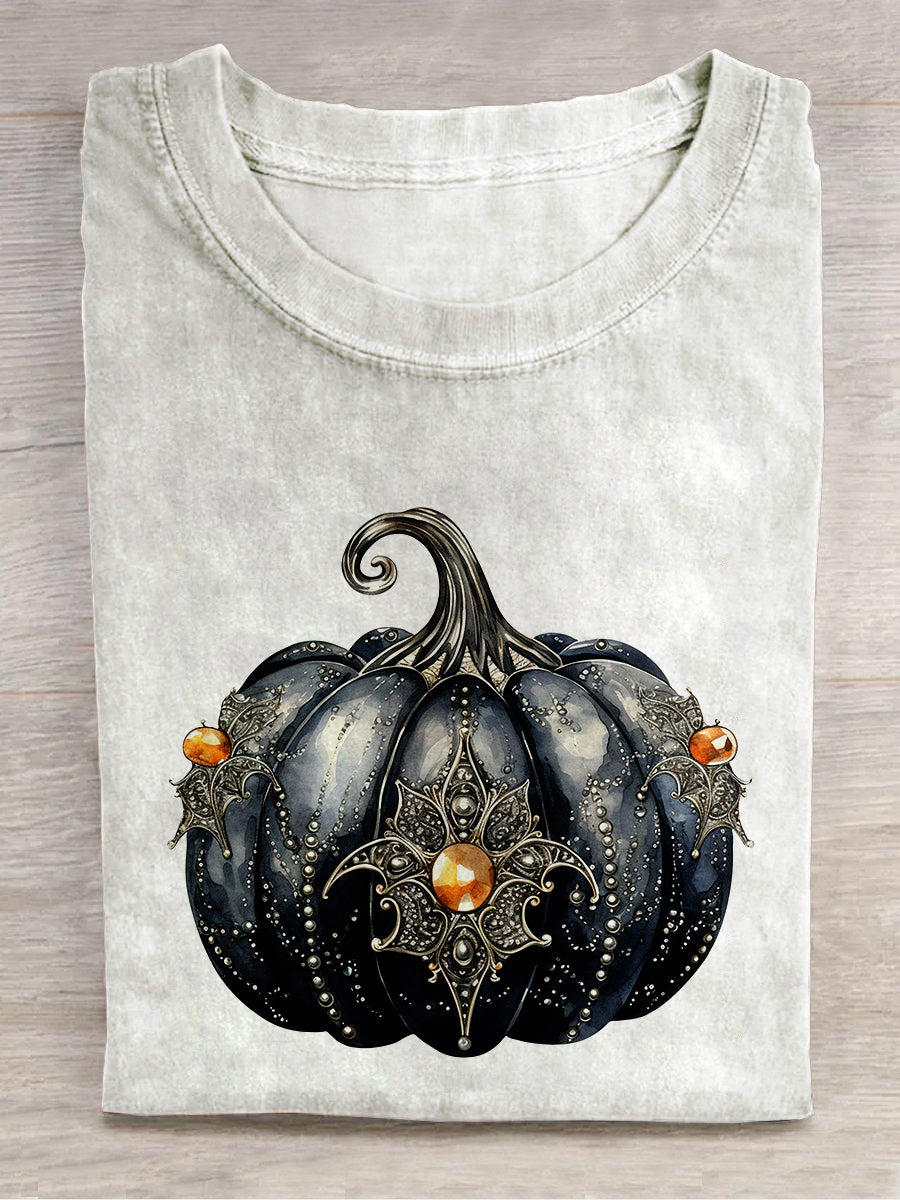 Halloween Pumpkin Art Print Unisex Round Neck Short Sleeve Casual T-Shirt