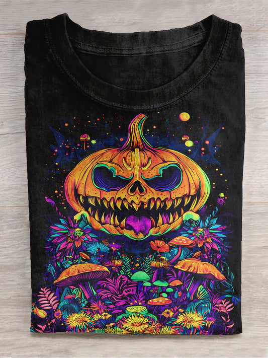 Halloween Pumpkin Monster Art Print Unisex Round Neck Short Sleeve Casual T-Shirt