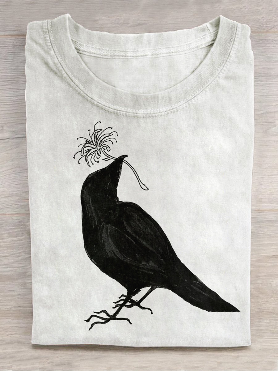 Raven Art Print Unisex Crew Neck Short Sleeve Casual T-Shirt