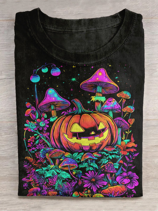 Halloween Pumpkin Monster Art Print Unisex Round Neck Short Sleeve Casual T-Shirt