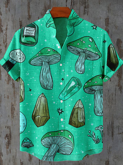 Toxic Mushroom Art Print Stand Collar Short Sleeve Casual Shirt