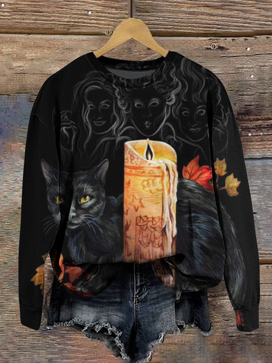 Magic Cat Magic Book Art Shirt Printed Round Neck Short Sleeve Casual Sweatshirt