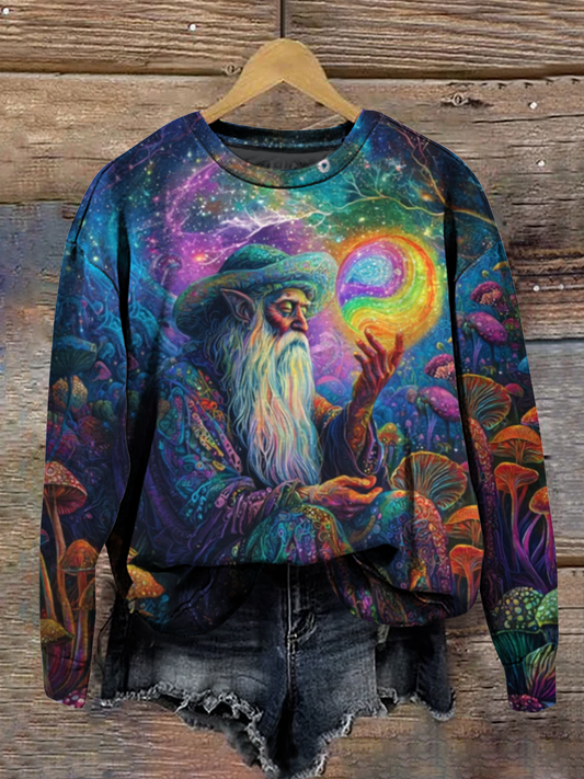 Magic Witch Art Shirt Printed Round Neck Short Sleeve Casual Sweatshirt