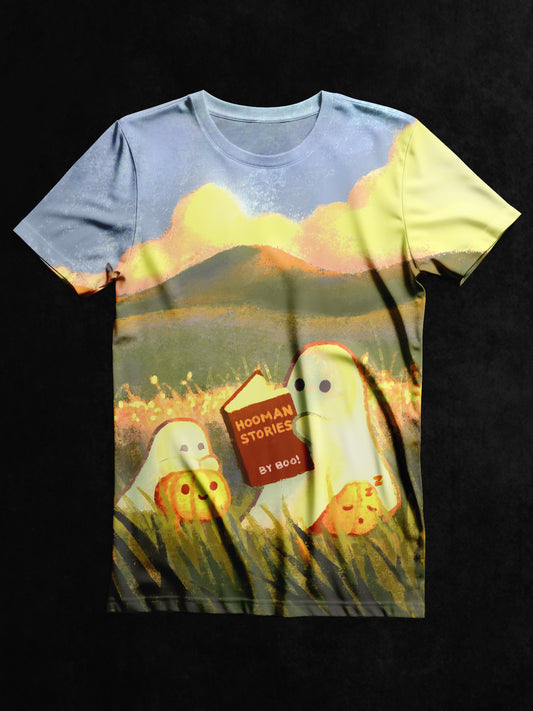 Ghost Art Print Unisex Round Neck Short Sleeve Casual T-Shirt