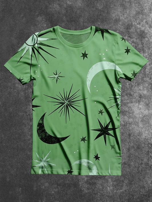 Retro Starry Sky Pattern Art Print Unisex Round Neck Short Sleeve Casual T-shirt