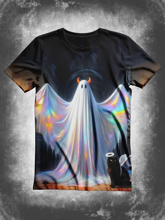 Halloween Ghost Art Print Unisex Round Neck Short Sleeve Casual T-Shirt