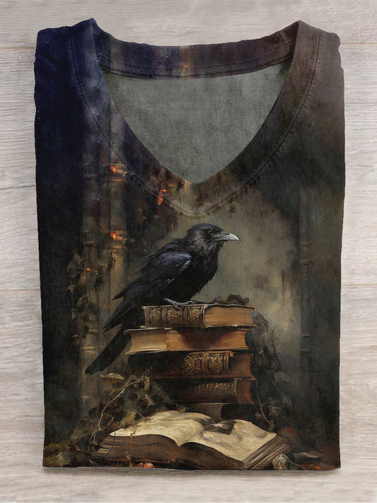 Unisex Raven Art Casual Print V-Neck Short Sleeve T-Shirt