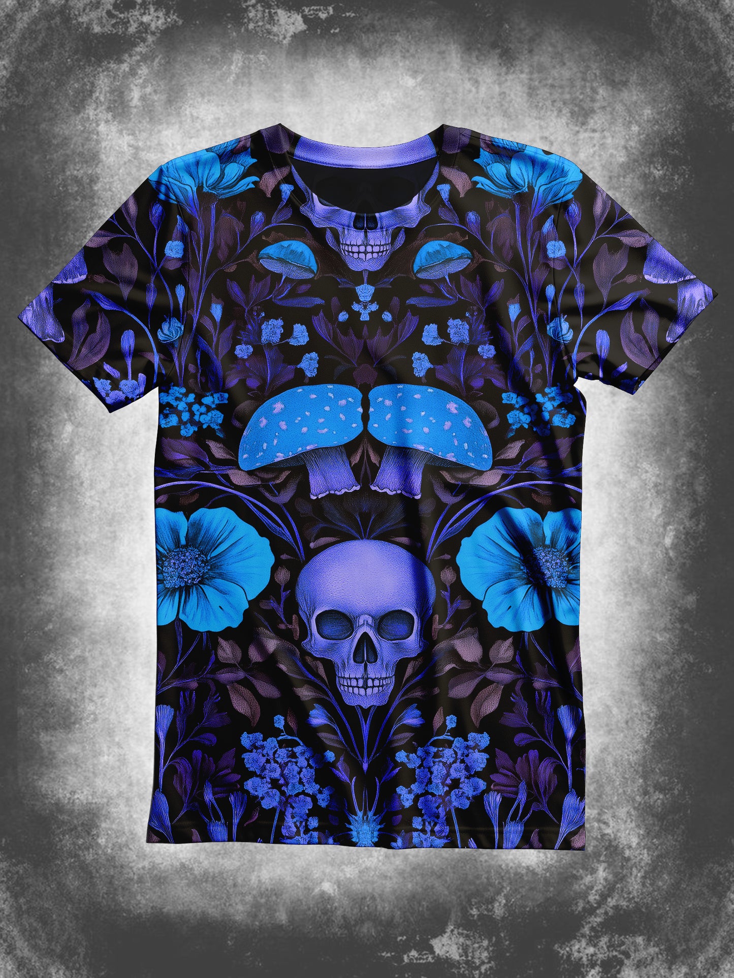 Skull Floral Mushroom Art Print Unisex Casual T-Shirt