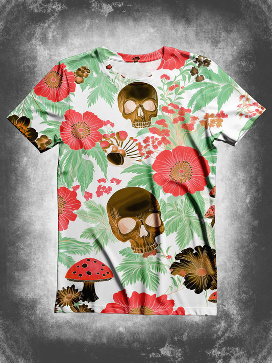 Skull Floral Art Print Unisex Casual T-Shirt