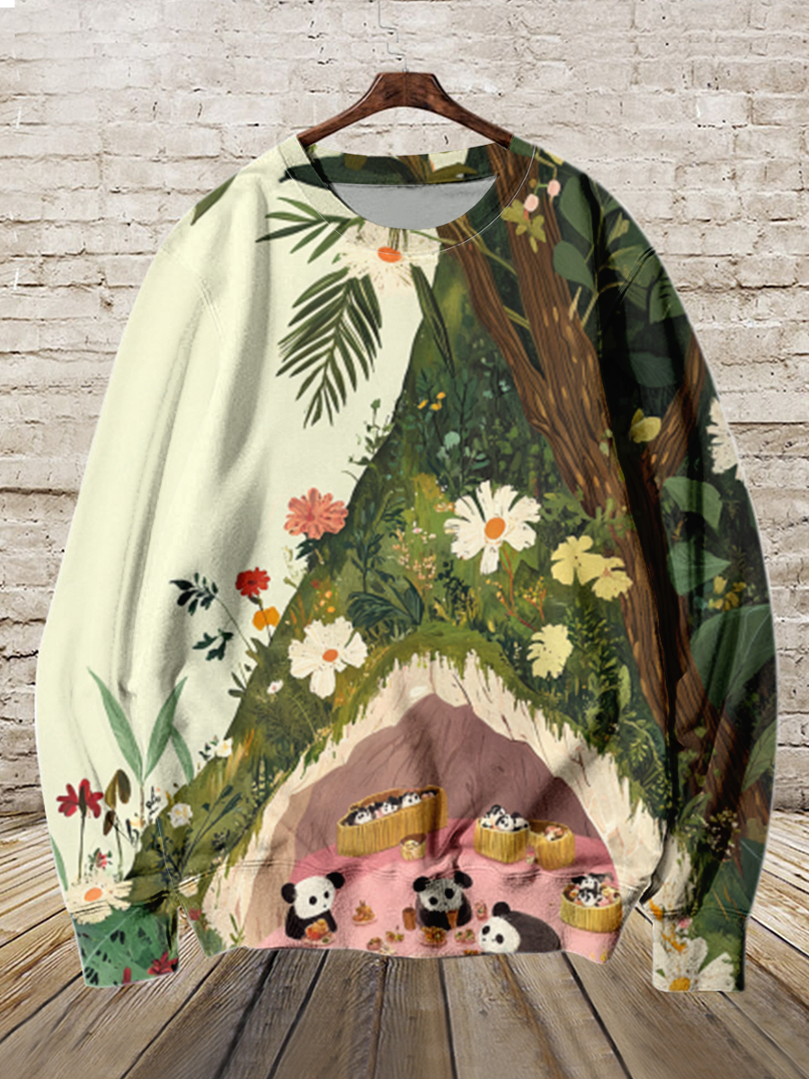 Forest Magic Elf Art Shirt Printed Round Neck Long Sleeve Casual Sweatshirt