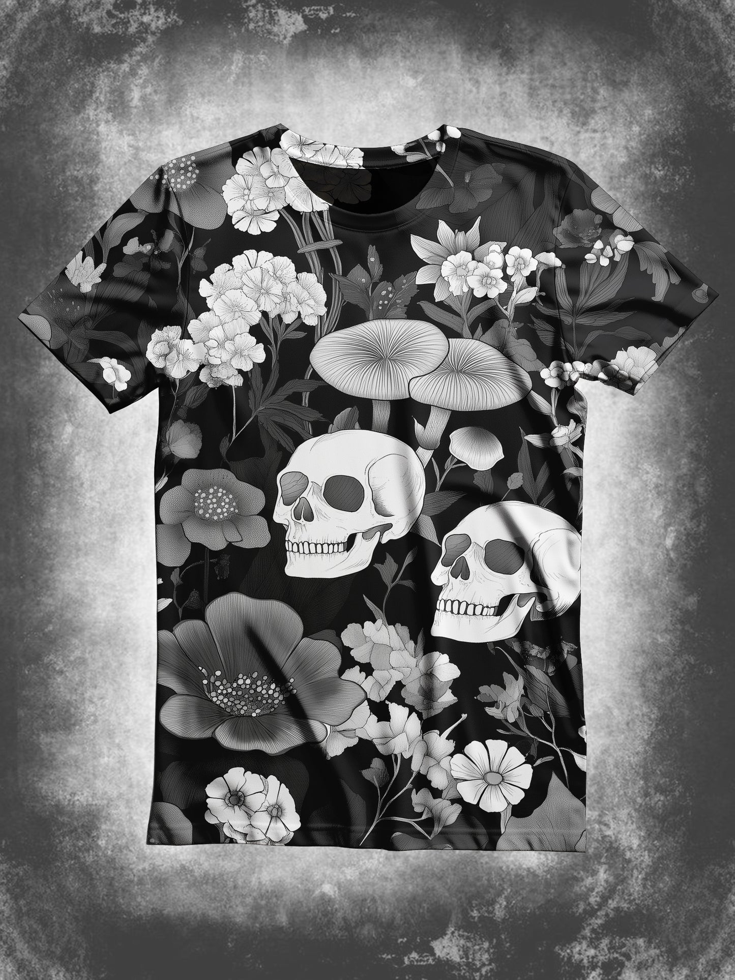 Skull Floral Art Print Unisex Round Neck Short Sleeve Casual T-Shirt