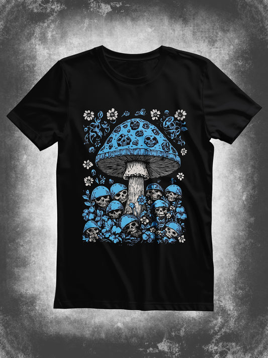 Skull Flower Poisonous Mushroom Art Print Unisex Round Neck Short Sleeve Casual T-Shirt