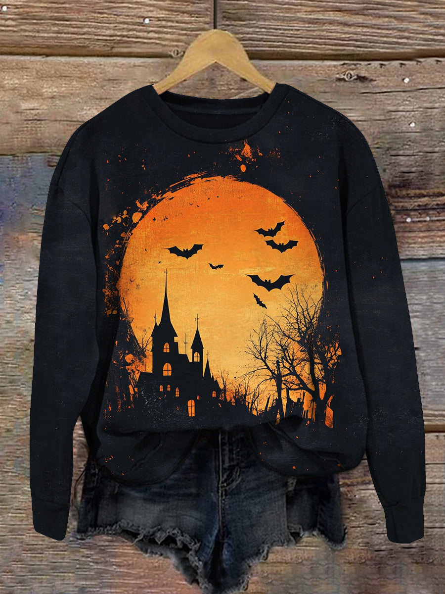 Horror Forest Magic Castle Art Print Unisex Round Neck Long Sleeve Casual Sweatshirt