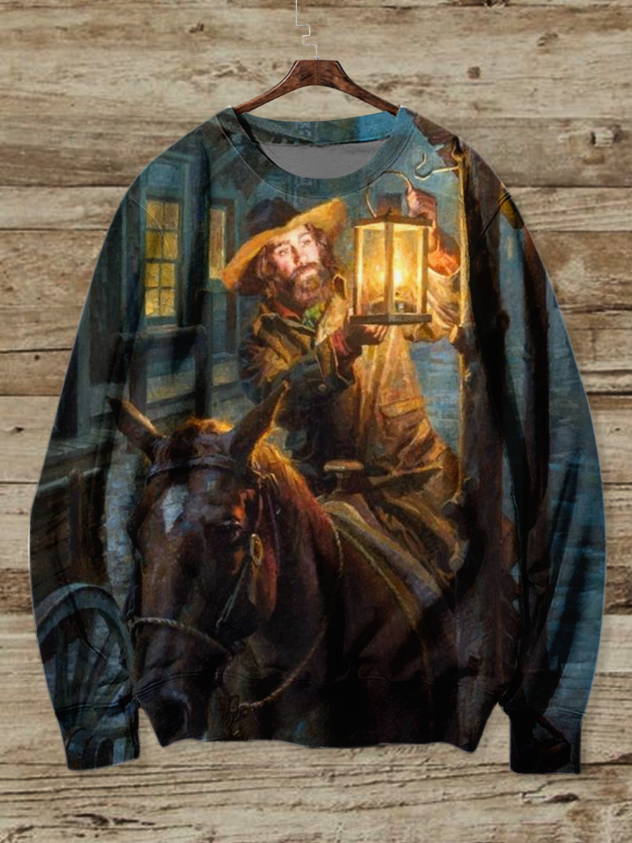 Magic Carriage Art Shirt Printed Round Neck Long Sleeve Casual Sweatshirt