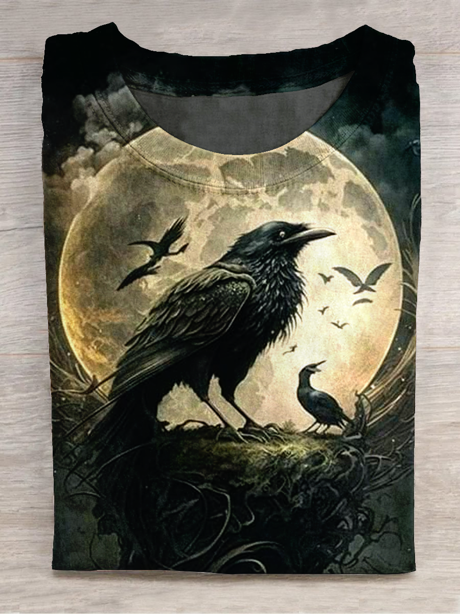 Magic Crow Art Shirt Printed Short Sleeve T-Shirt Casual T-shirt