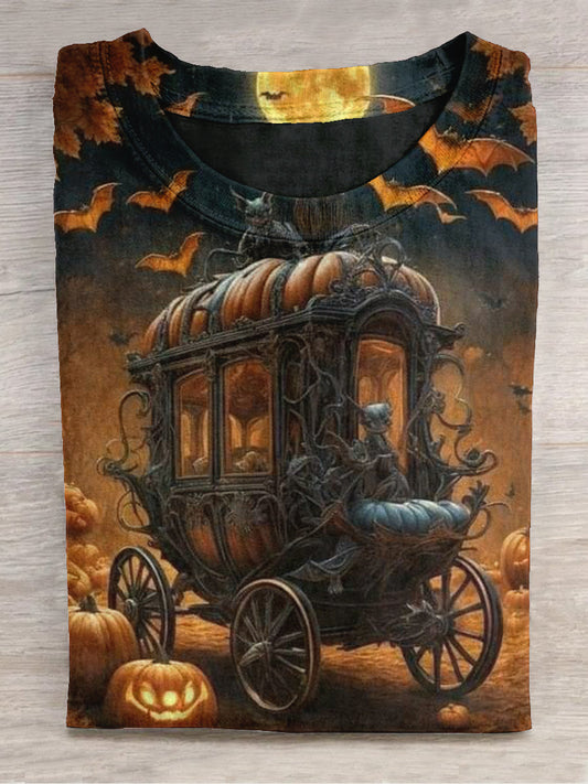 Pumpkin Carriage Art Print Unisex Round Neck Short Sleeve Casual T-Shirt