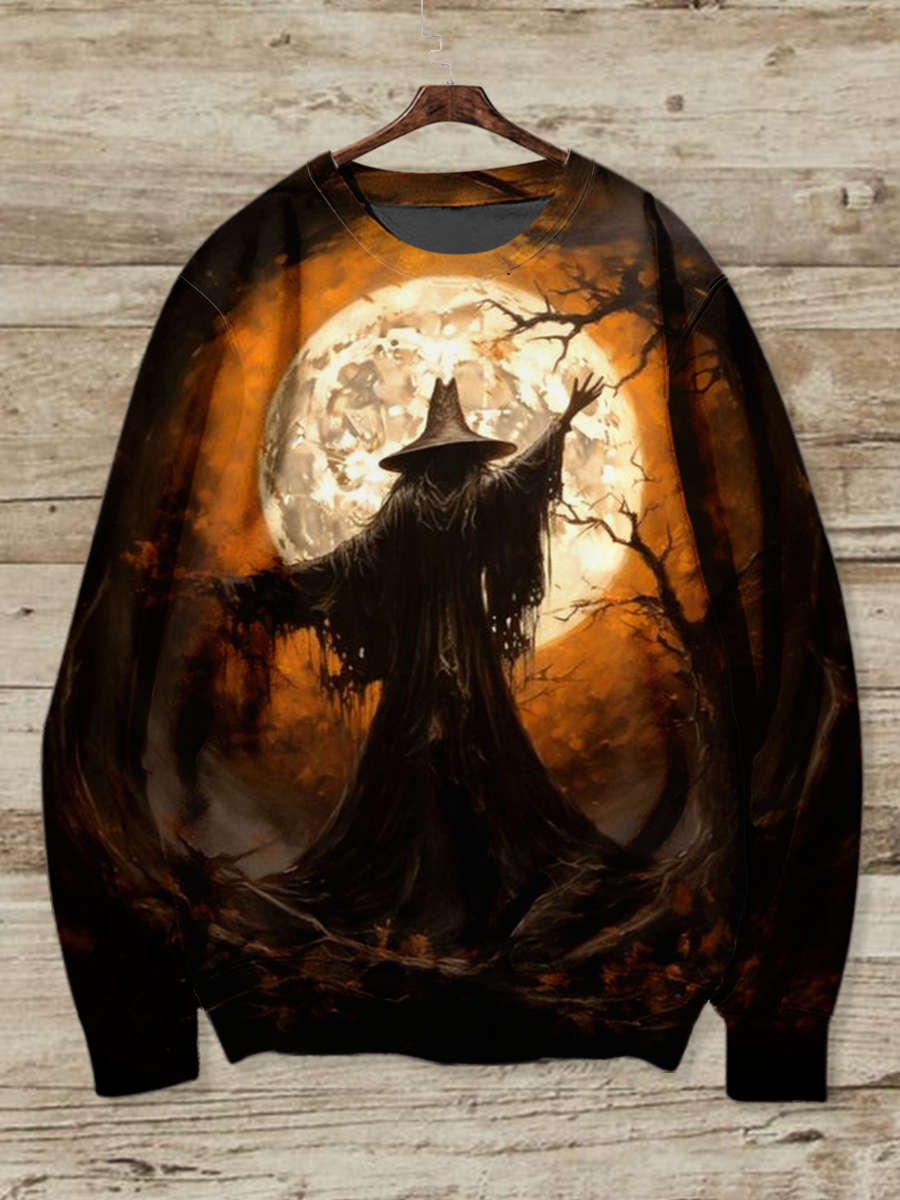 Scythe Death Skull Art Shirt Printed Round Neck Long Sleeve Casual Sweatshirt