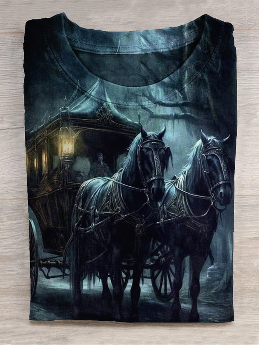 Ghost Carriage Art Print Unisex Round Neck Short Sleeve Casual T-Shirt