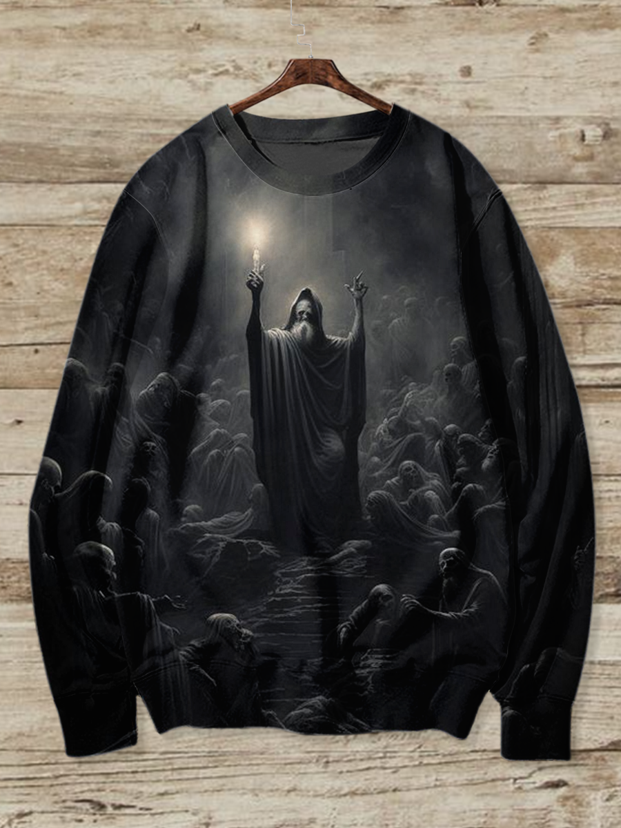 Scythe Death Skull Art Shirt Printed Round Neck Long Sleeve Casual Sweatshirt