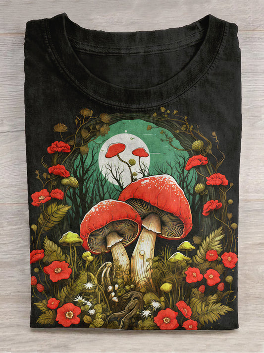 Mushroom Art Print Unisex Round Neck Short Sleeve Casual T-Shirt